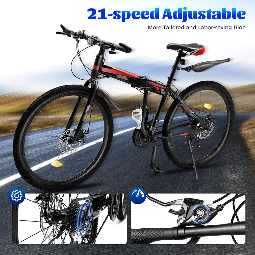 WSIKGHU 26 Zoll Mountainbike Fahrrad Faltbares 21-Gang-Rad für Erwachsene/Jugendliche mit Mechanisch