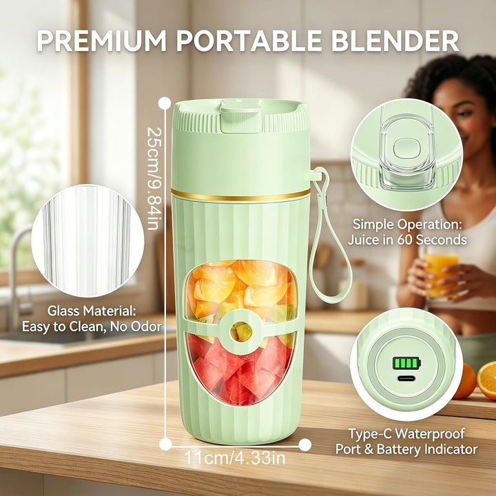 Tragbarer Mixer, 400ml Kleiner Entsafter, 65 Watt, USB Wiederaufladbarer Smoothie Maker, Fresh Juice