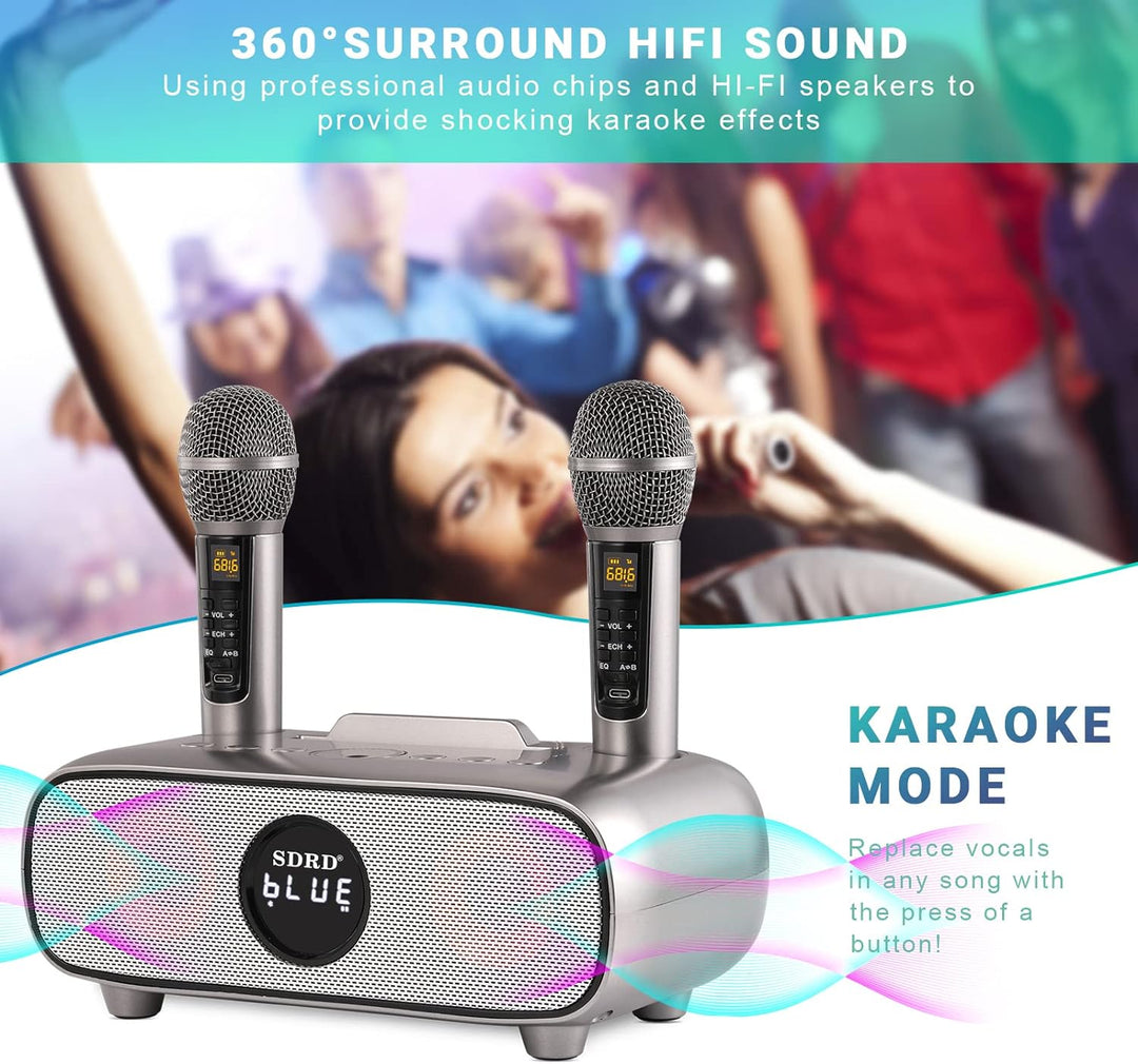 Karaoke Maschine,Bluetooth Karaoke Anlage für Erwachsene und Kinder, Tragbares PA-System mit 2 Mikro