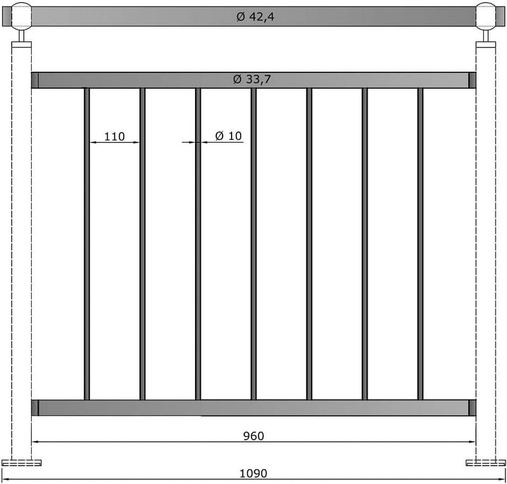 TIBU Geländer senkrechte Streben Balkon Terrasse Brüstung in der Länge: 1090 mm Höhe:900 mm 1090 mm