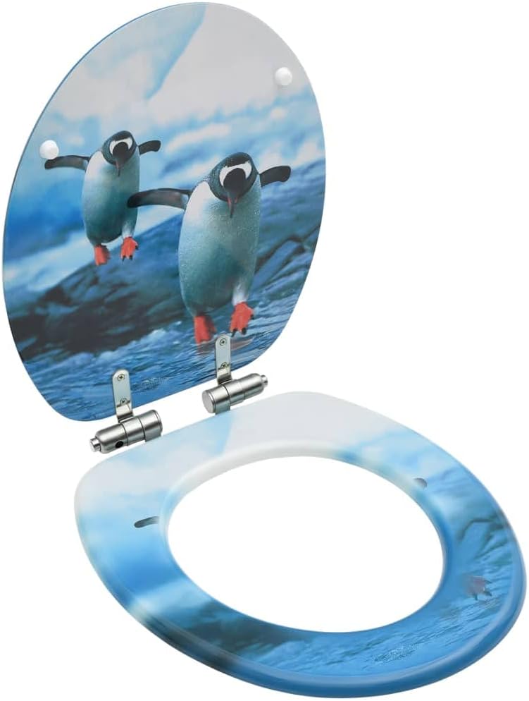 Toilettendeckel Toilettensitz mit Soft-Close-Deckel MDF Pinguin-Design Wc Sitz mit Absenkautomatik T