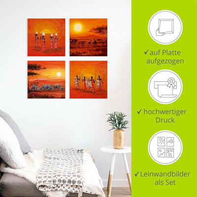 ARTLAND Leinwandbilder auf Holz Wandbild Bild Set 4 teilig je 30x30 cm Afrika Safari Landschaft Elef