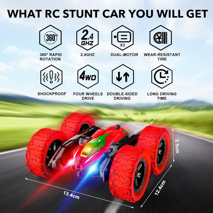 Ferngesteuertes Auto für Kinder, 4 x 4 RC ferngesteuertes Auto Akrobatik mit Licht Spiele Kinder 3 4
