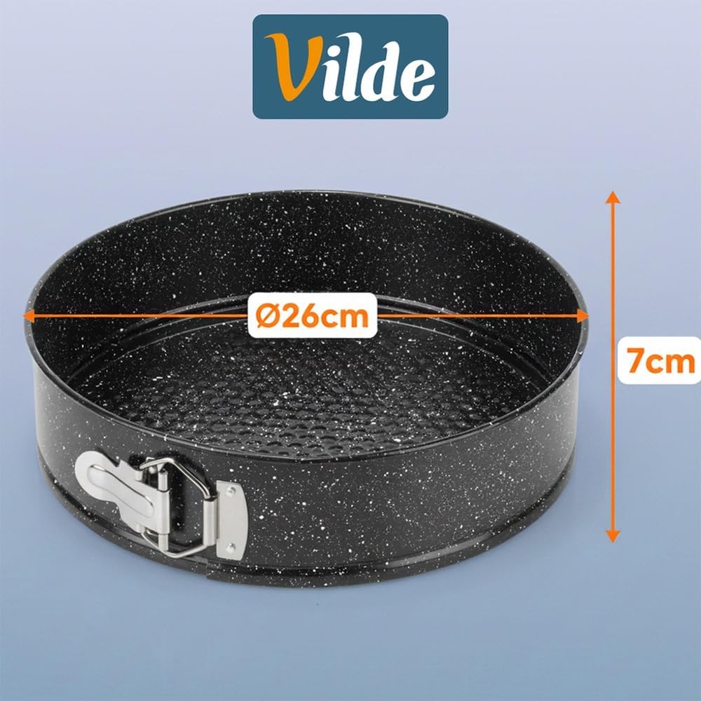 Vilde Backform Rund aus Karbonstahl mit Granitbeschichtung 26 cm mit Deckel - Antihaft Kuchenform fü