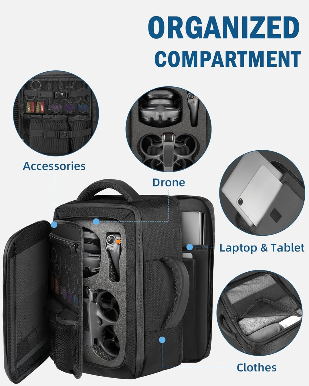 PEKREWS Avata 2 Tasche, Erweiterbar Handgepäck Rucksack für DJI Goggles 3, RC Motion 3, Hartschale T