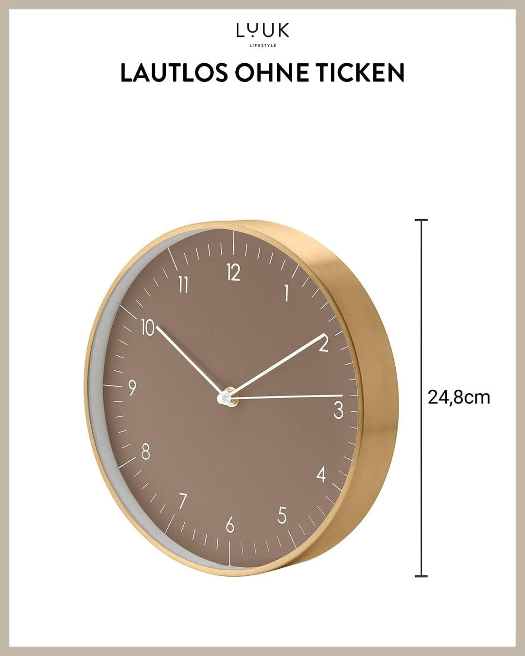 LUUK LIFESTYLE Skandinavische Quarz Wanduhr mit leisem Uhrwerk, ohne Ticken, nordisches Design, Gesc