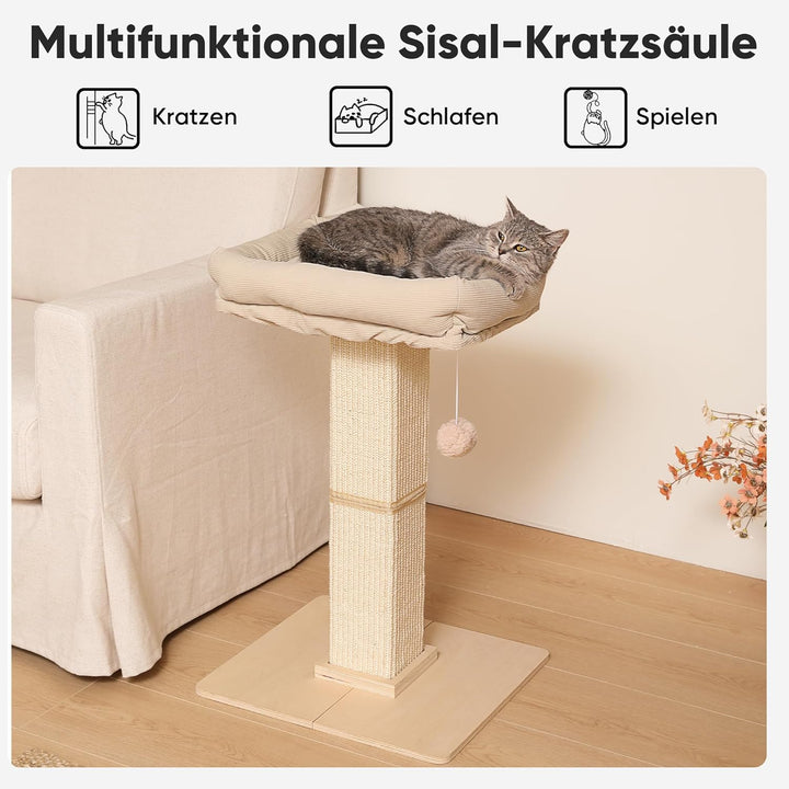 FUKUMARU Kratzbaum, 73 cm hocher Katzenbaum mit 46 x 36 cm Plattform, Retro-Stil hoher Kratzbaum mit