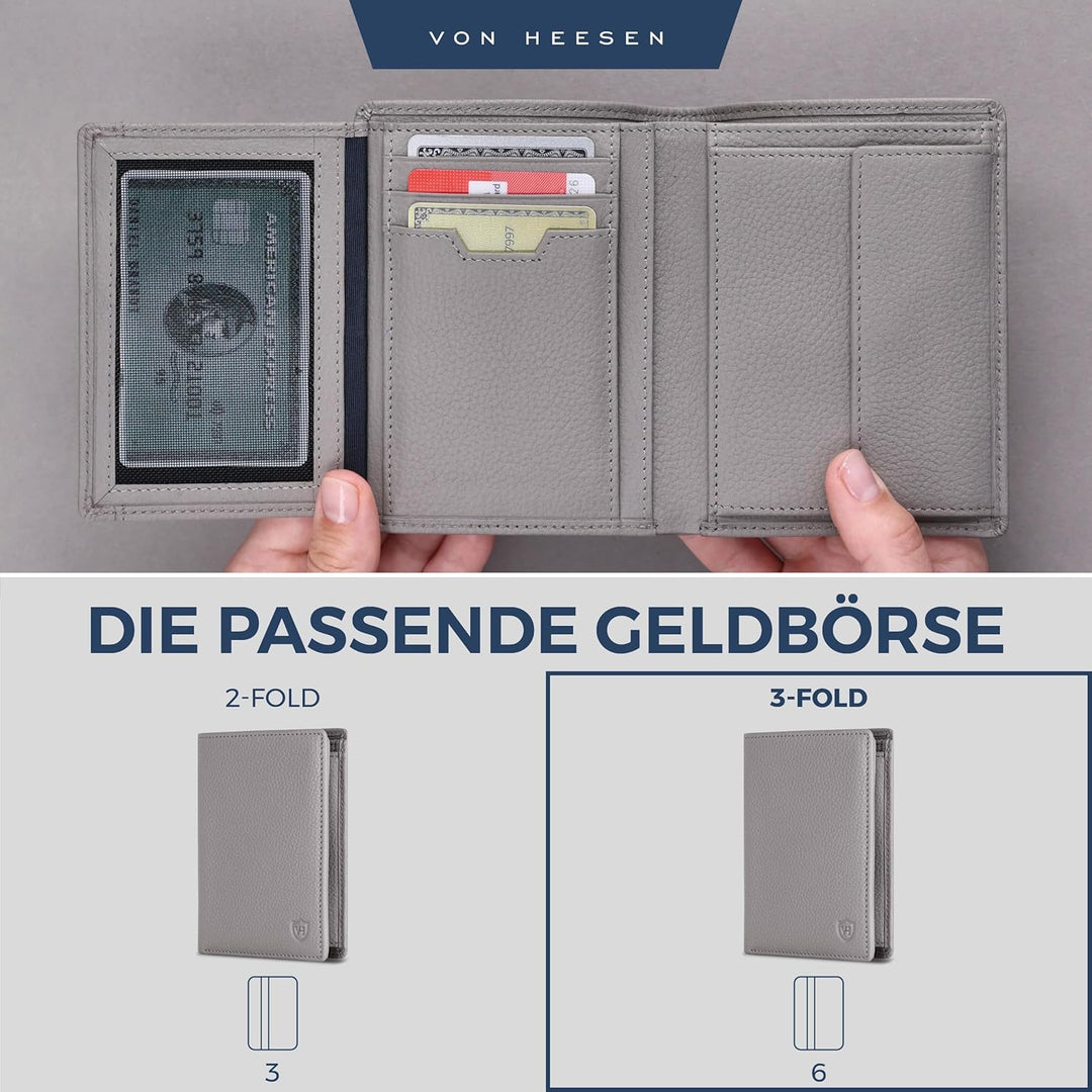 VON HEESEN Leder Geldbörse RFID Schutz I Echtleder Geldbeutel für Damen & Herren I Portemonnaie Brie