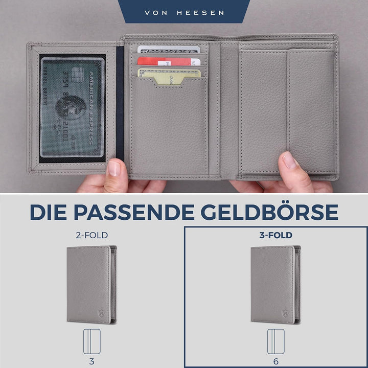 VON HEESEN Leder Geldbörse RFID Schutz I Echtleder Geldbeutel für Damen & Herren I Portemonnaie Brie
