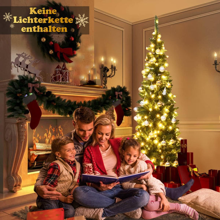 COSTWAY 135/200/225cm Bleistift Weihnachtsbaum mit warmweissen LED-Leuchten, künstlicher Tannenbaum