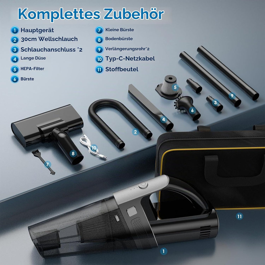 Yontwe Autostaubsauger 120W Handstaubsauger akku 7500-10000PA Handstaubsauger stark 2 Gänge einstell