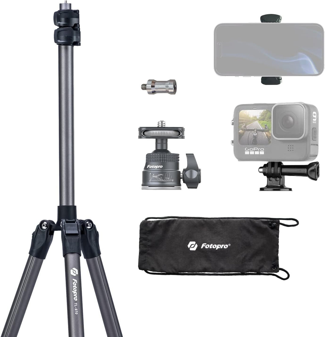 Fotopro 208CM Kamera Stativ mit 360° Kugelkopf, Telefonhalterung, Hohes und strapazierfähiges Ringli