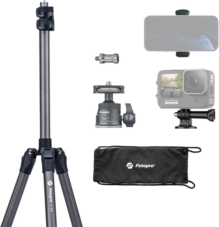 Fotopro 208CM Kamera Stativ mit 360° Kugelkopf, Telefonhalterung, Hohes und strapazierfähiges Ringli