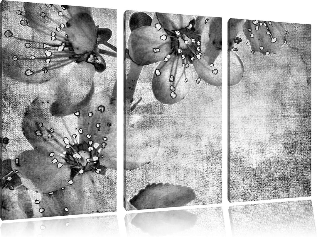 Pixxprint Monocrome, Durchsichtige Lila Blätter 3-Teiler Leinwandbild 120x80 Bild auf Leinwand