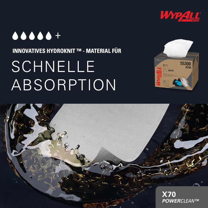 WypAll X70 Power Clean Reinigungstücher 8296 – wiederverwendbare Tücher – 1 BRAG-Box x 200 weisse sa