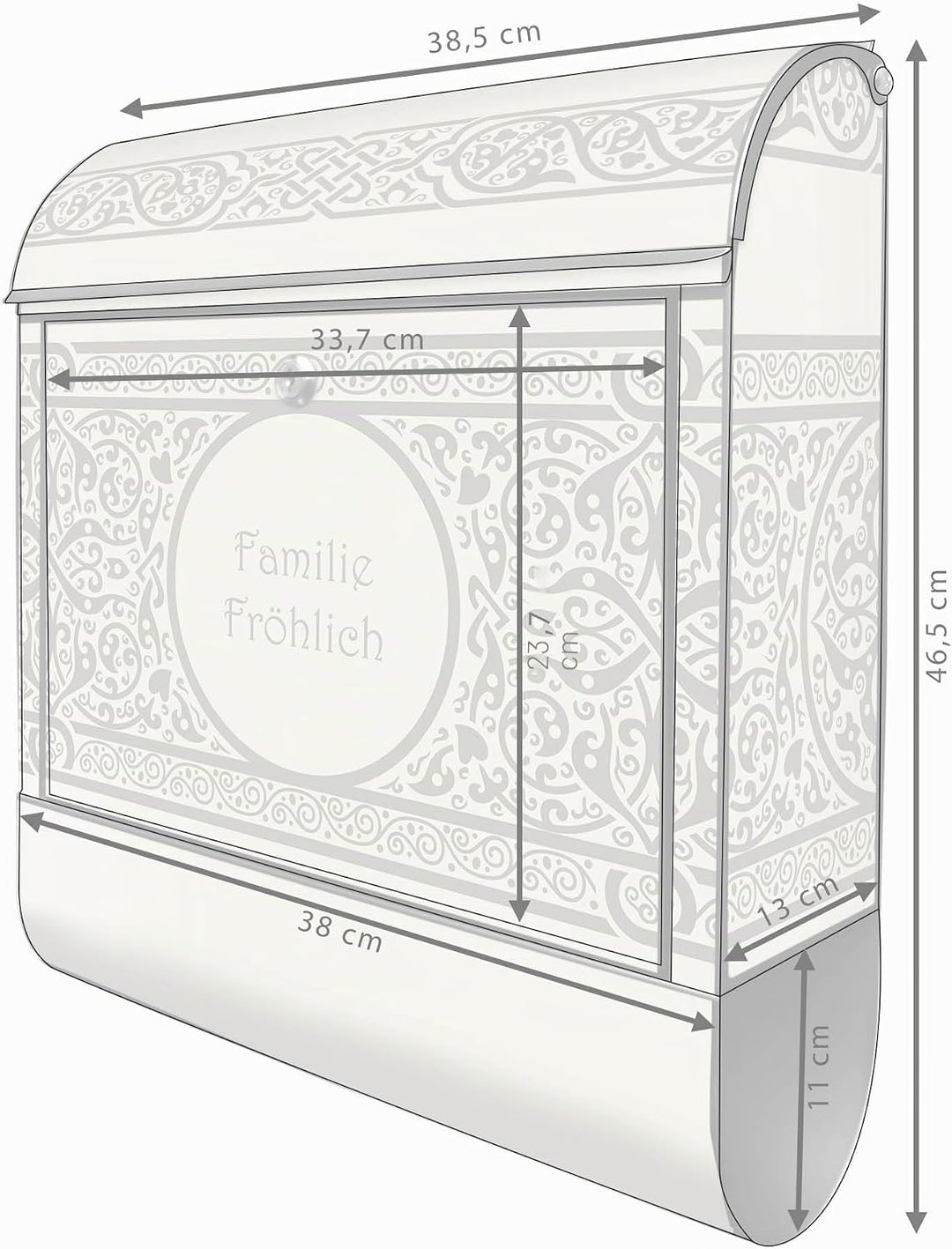 banjado Design Briefkasten personalisiert 38,5x46,5x13cm & 2 Schlüssel - Briefkasten Stahl Schwarz Z
