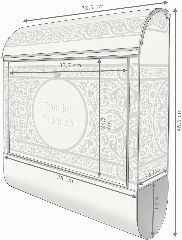 banjado Design Briefkasten personalisiert 38,5x46,5x13cm & 2 Schlüssel - Briefkasten Stahl Schwarz Z