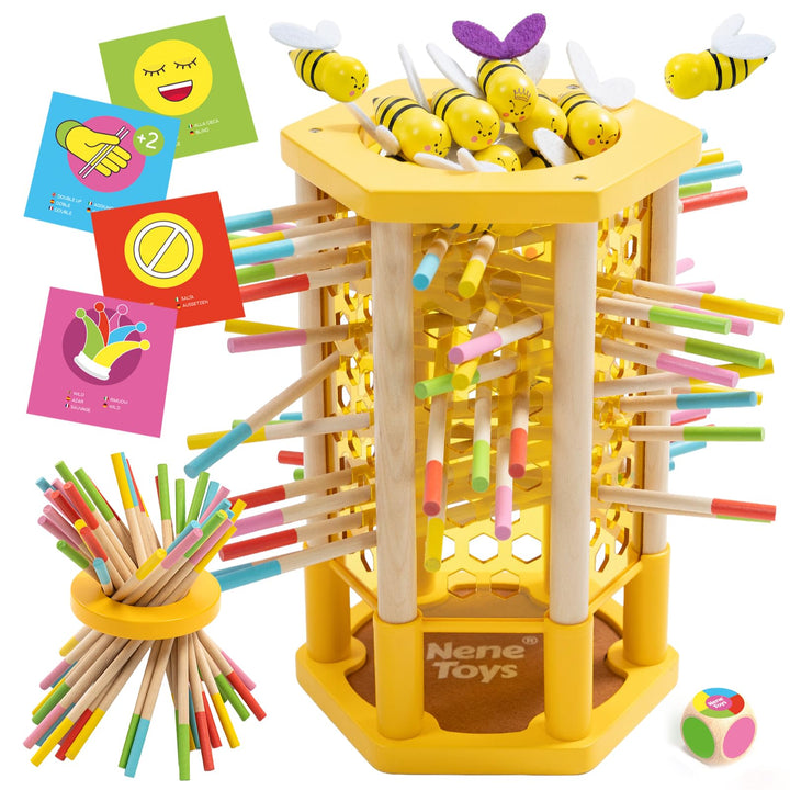 Nene Toys BEEFALL, 4-in-1 Lernspiel mit Bienen, Montessori Spielzeug ab 3 Jahren mit bunten Stäben,
