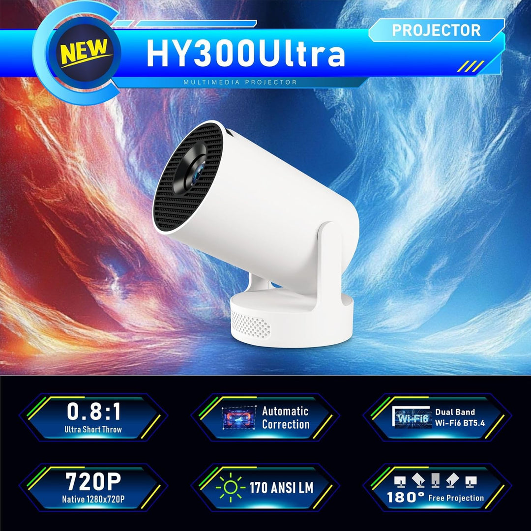 HY300 PRO Mini Beamer, 4K 1080P Unterstützung, mit Android 11, WiFi 6, Bluetooth 5.0, unterstützt Ai