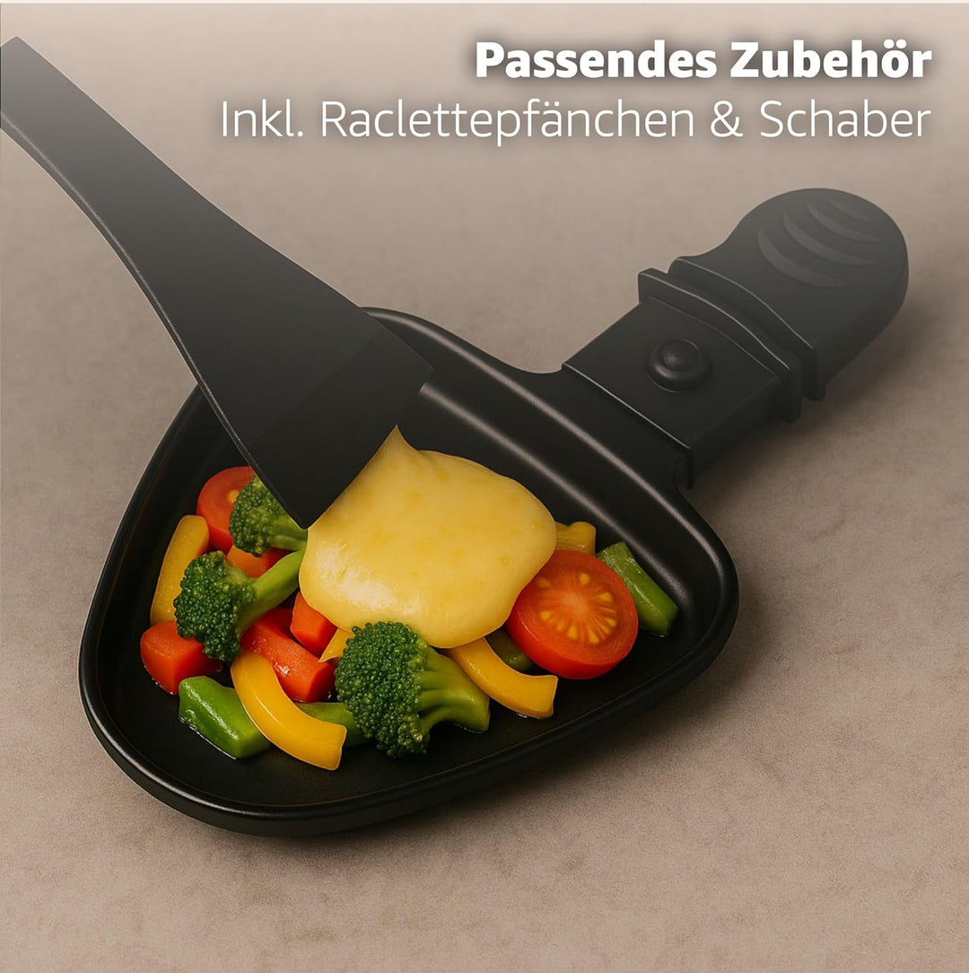 Raclette Set für 8 Personen mit Pfännchen & Schaber - Rostfrei & Regulierbar (Rund), Rund
