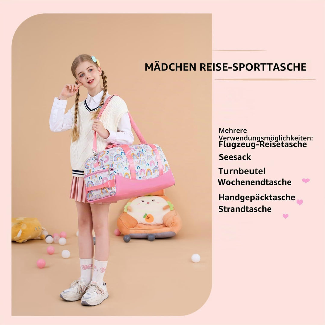 Lmwzh Kinder Sporttasche Reisetasche mitSchuhfach Turnbeutel wasserdichte Schwimmtasche(Regenbogenfa