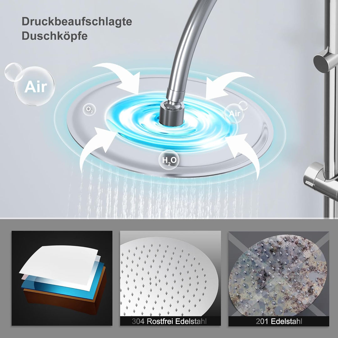 Görbach Regendusche Duschsystem ohne Armatur, Edelstahl Duschset mit Rund Kopfbrause XXL D30cm, Vint