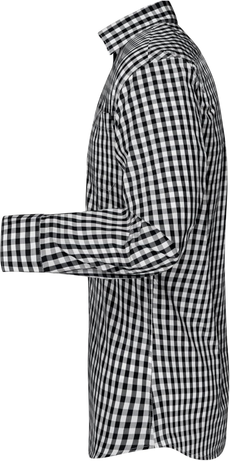 James & Nicholson Langarm Karohemd Easy Care - Herrenhemd in grosskarierter Musterung S black/white,