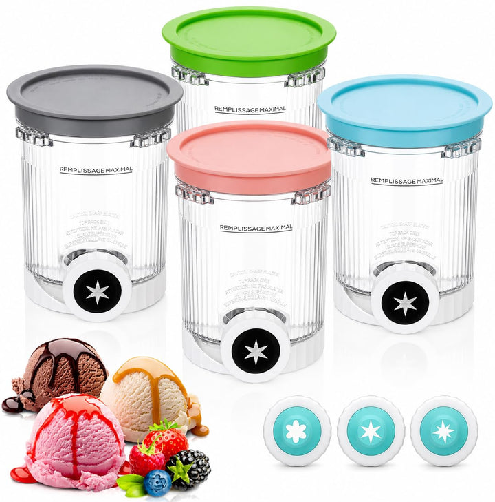 4er Pack Creami Ersatzbecher 480 ML Kompatibel mit Ninja Creami NC700 NC701 NC700EU NC701EU Serie, B