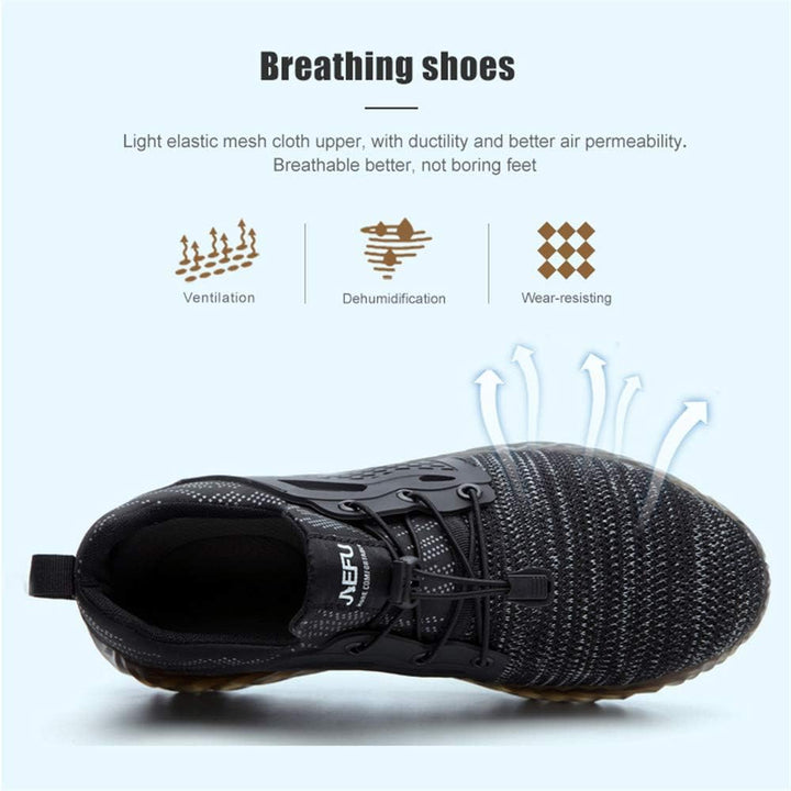 Hitmars Arbeitsschuhe Herren Sneaker Sicherheitsschuhe Damen Stahlkappe Schutz Mesh Leicht Schwarz B