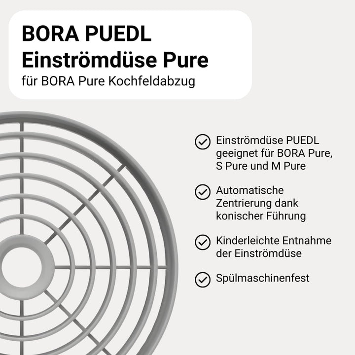 BORA PUEDL Original Einströmdüse Lichtgrau für PURE, Dunstabzug, Kochfeld Zubehör Gray, Gray