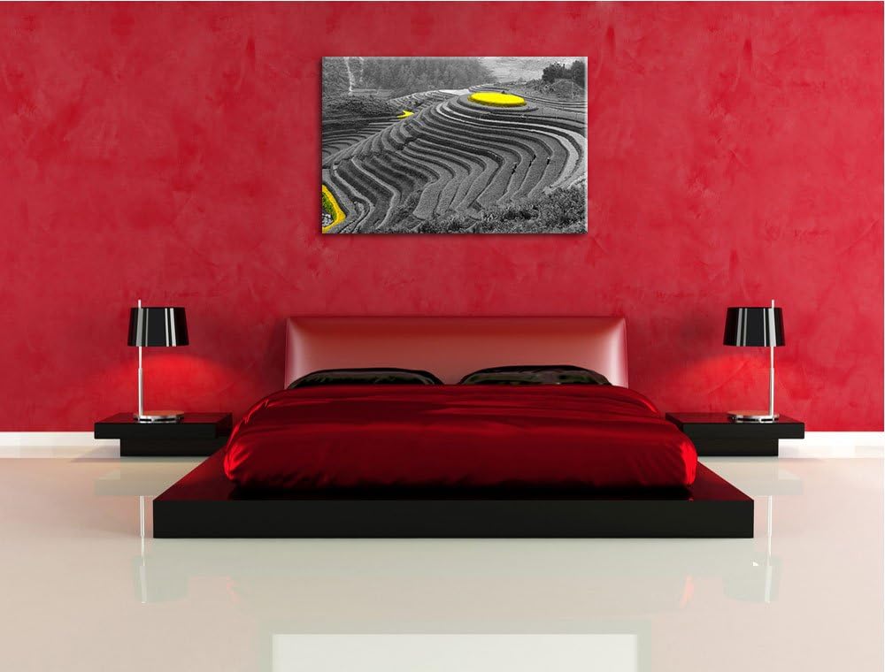 schöne chinesische Reisplantagen schwarz/weiss Format: 100x70 auf Leinwand, XXL riesige Bilder ferti