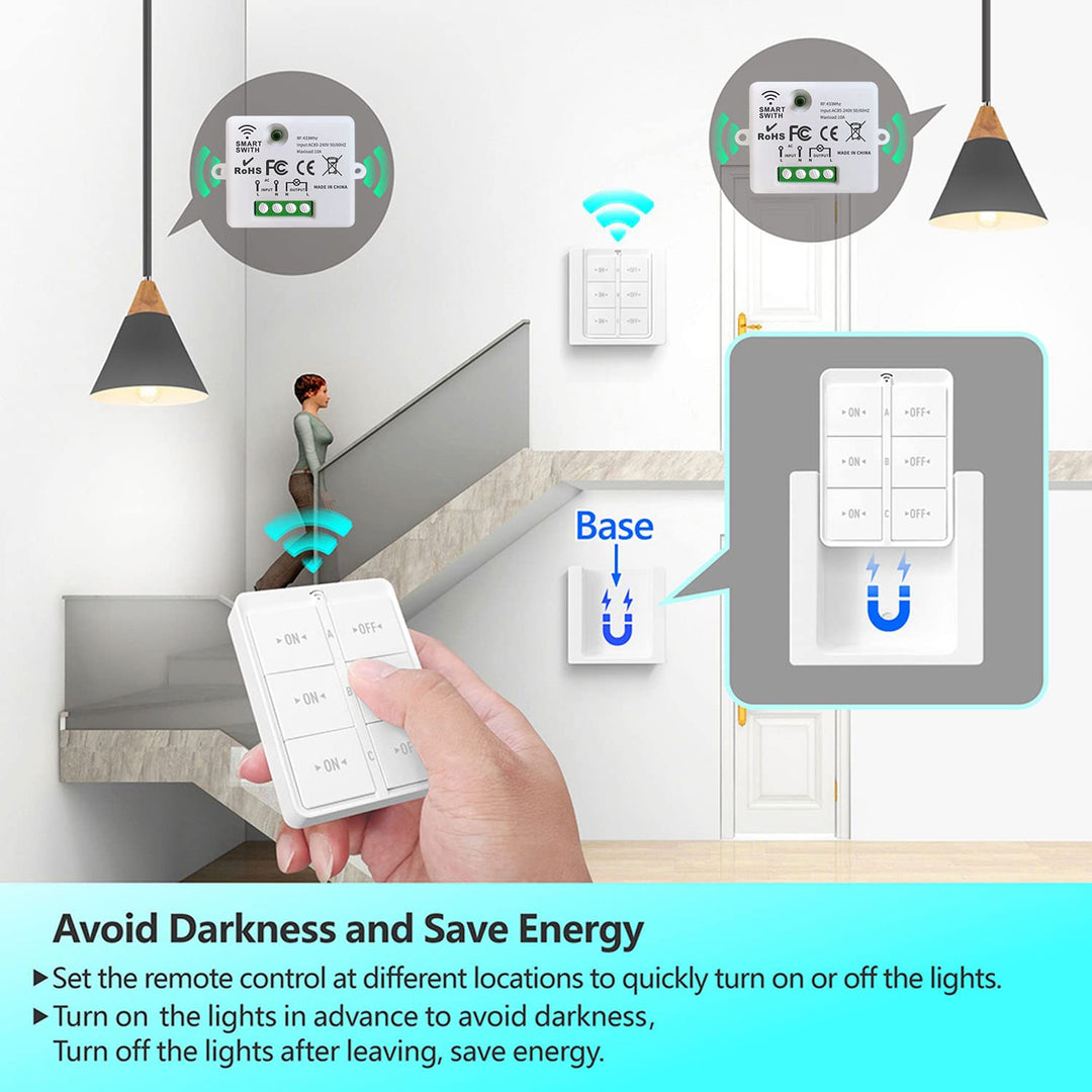 Tedeligo Drahtloses Lichtschalter Set, Mobiler Drahtloser Fernbedienung Schalter AC220V 230V 10A Rel