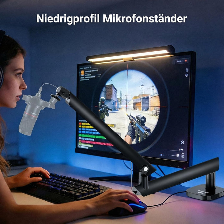 NEEWER Microphone Stand, Low Profile gedämpfter Mikrofon Halterung mit Boom Arm, 360° Kugelkopf, ver