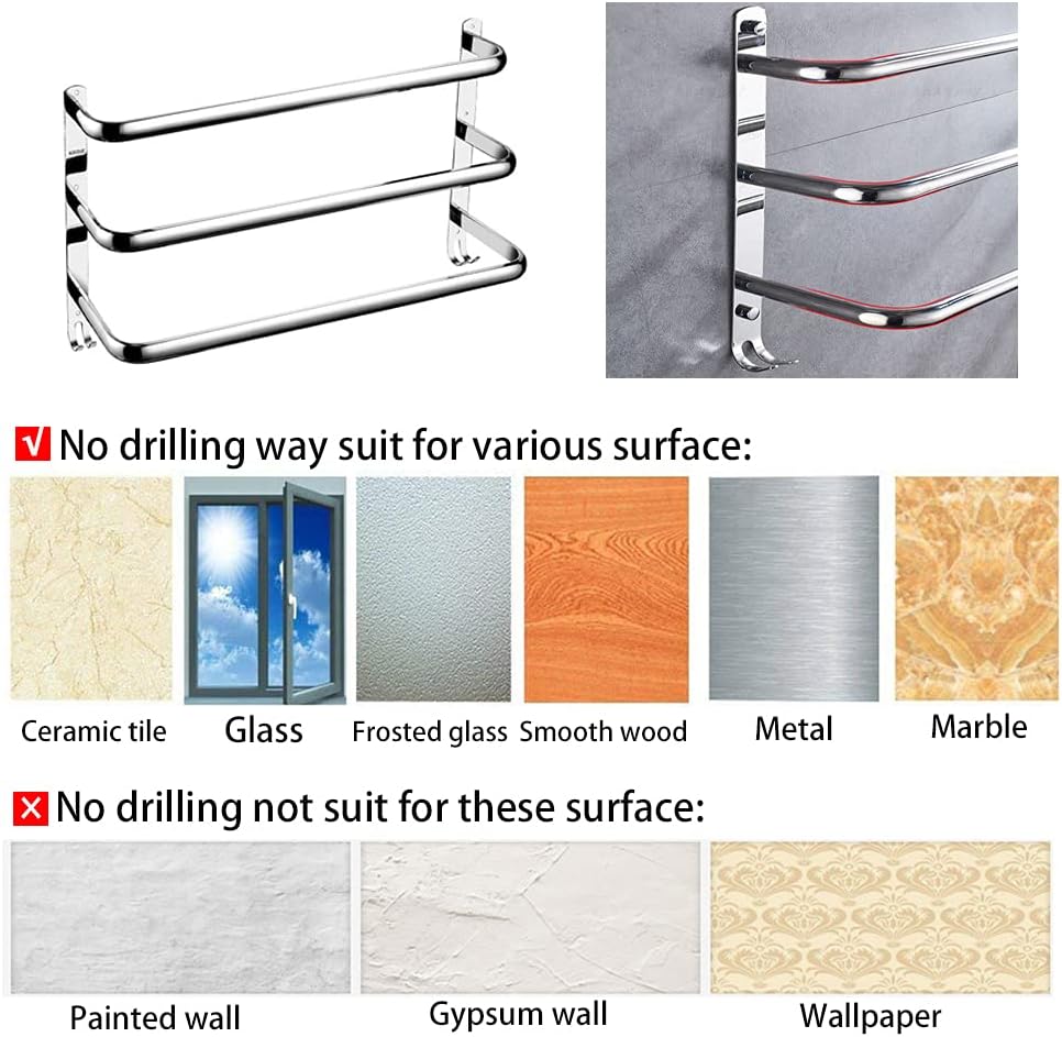 Yeegout No Drill 3-Tiers Handtuchhalter Edelstahl-Handtuchhalter für Bad Küche und Toilette, 50cm Si