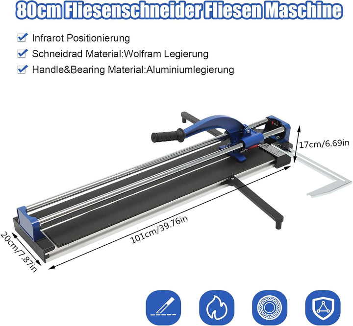 800 mm Fliesenschneider Nassfliesenschneider mit Ausgleichsklemme und Massstabstange, maximale Schni