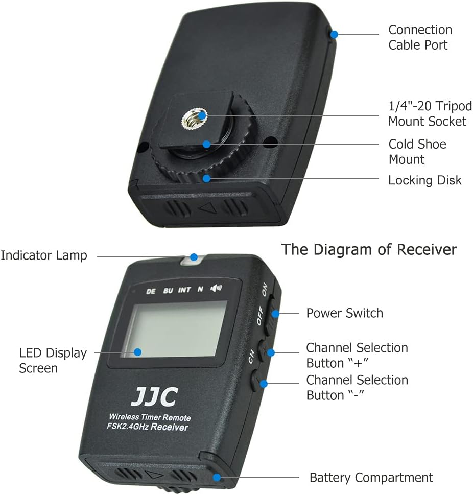 JJC Kabelloser Fernauslöser mit Kabelfernbedienung, Intervalometer, Timer für Sony Alpha A6000 A6300