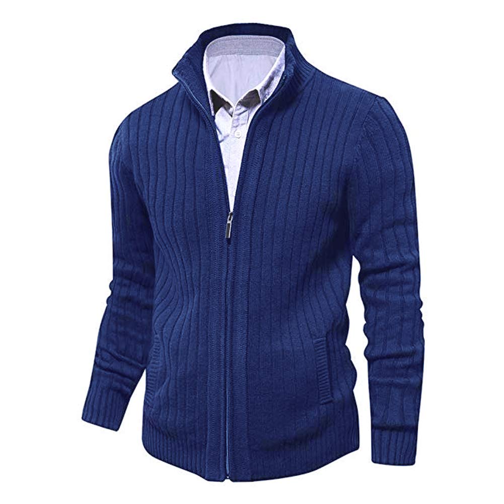 AOLI RAY Herren Strickjacke mit Reissverschluss Cardigan Stehkragen Pullover Feinstrike Sweaters mit