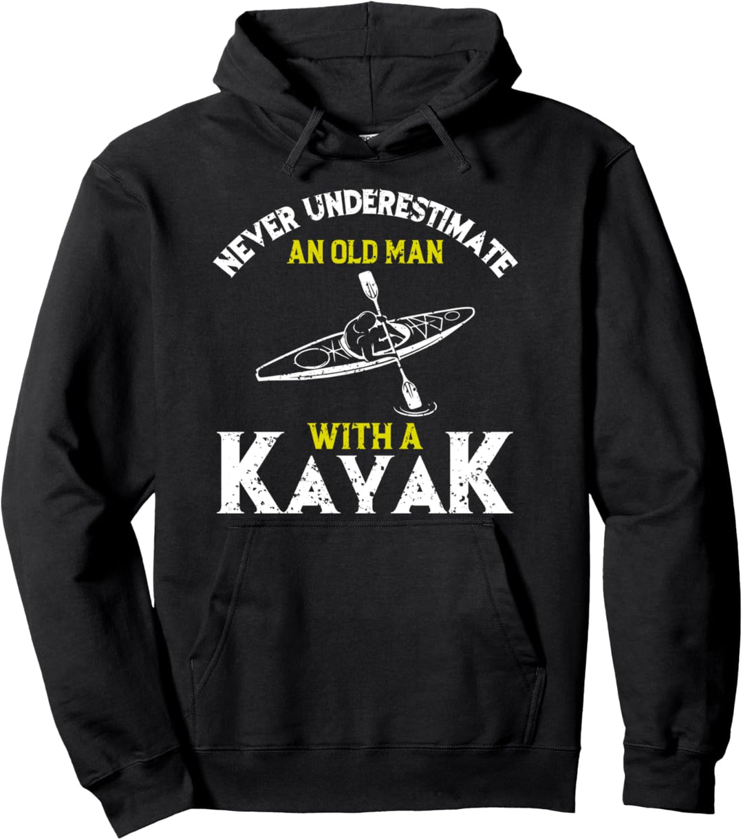 Unterschätzen Sie niemals einen alten Mann mit einem Kajak im Vintage-Kajak-Stil. Pullover Hoodie