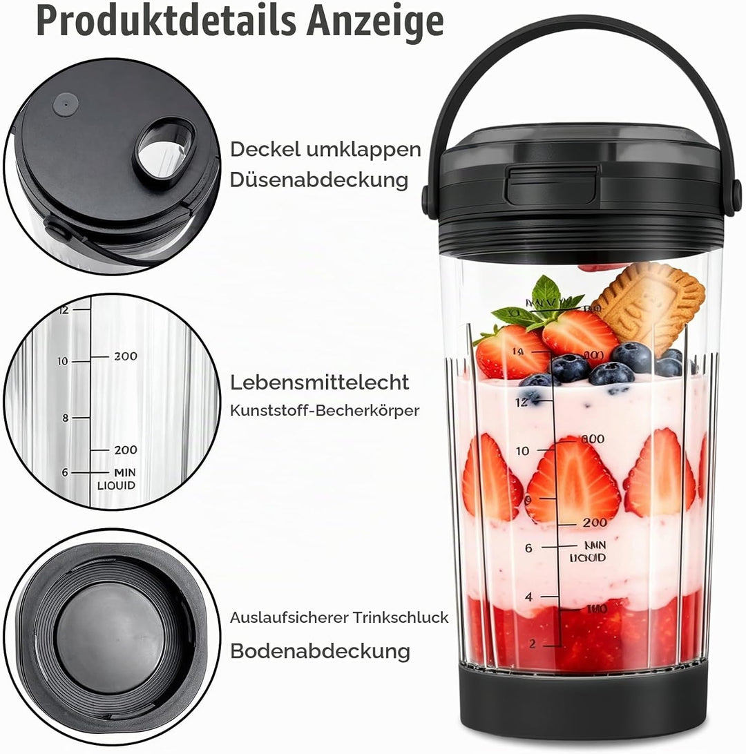 Ninja Blast Tragbarer Mixer Ersatzteile Zubehör 530ml: Becher mit Trinköffnung Deckel &amp; Untere Kappe