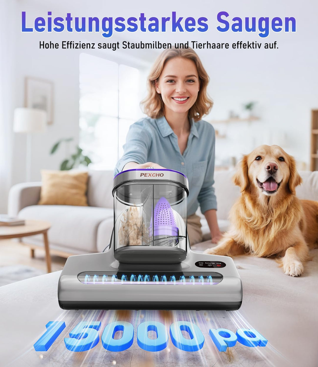 PM600 Milbensauger mit UV-Licht, 500W Matratzensauger für Allergiker zur Entfernt 99,9% der Staub-Mi