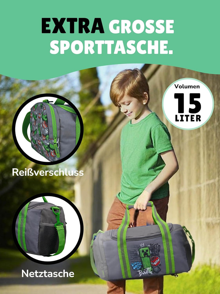 Familando - Schulranzen Set 6-teilig mit Federmappe - Minecraft - Ergonomisch, stabil & mit gepolste