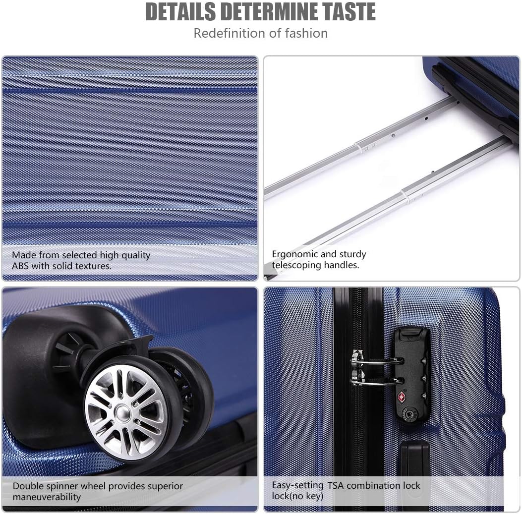 KONO Kofferset ABS Hartschalen Hardcase Trolley TSA-Schloss Reisekoffer Dunkelblau, Dunkelblau