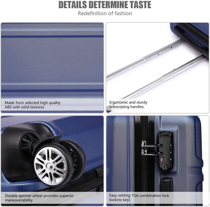 KONO Kofferset ABS Hartschalen Hardcase Trolley TSA-Schloss Reisekoffer Dunkelblau, Dunkelblau