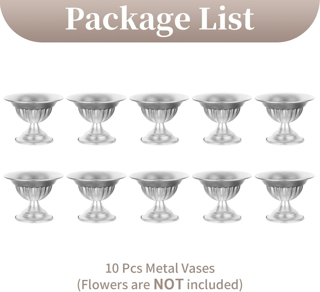 Sziqiqi Metall Silber Urn Vasen Hochzeit: Kleine Vasen für Tischdeko 10Stk | Dick, ⌀16cm/ H13cm/ T7c