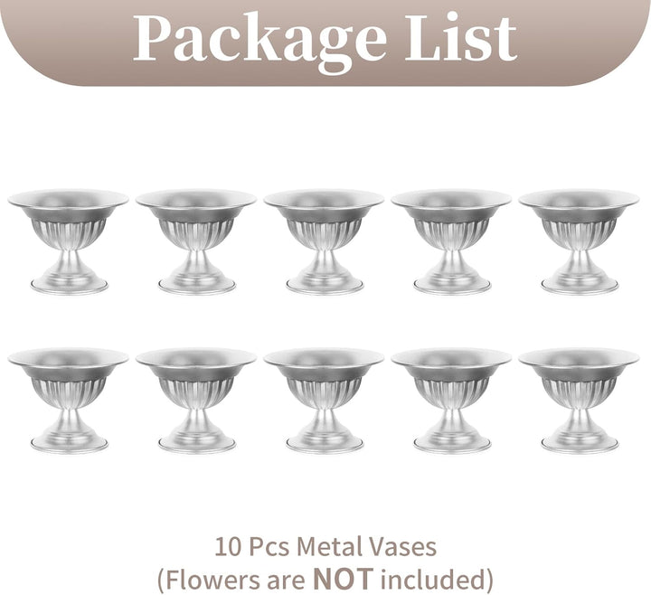 Sziqiqi Metall Silber Urn Vasen Hochzeit: Kleine Vasen für Tischdeko 10Stk | Dick, ⌀16cm/ H13cm/ T7c