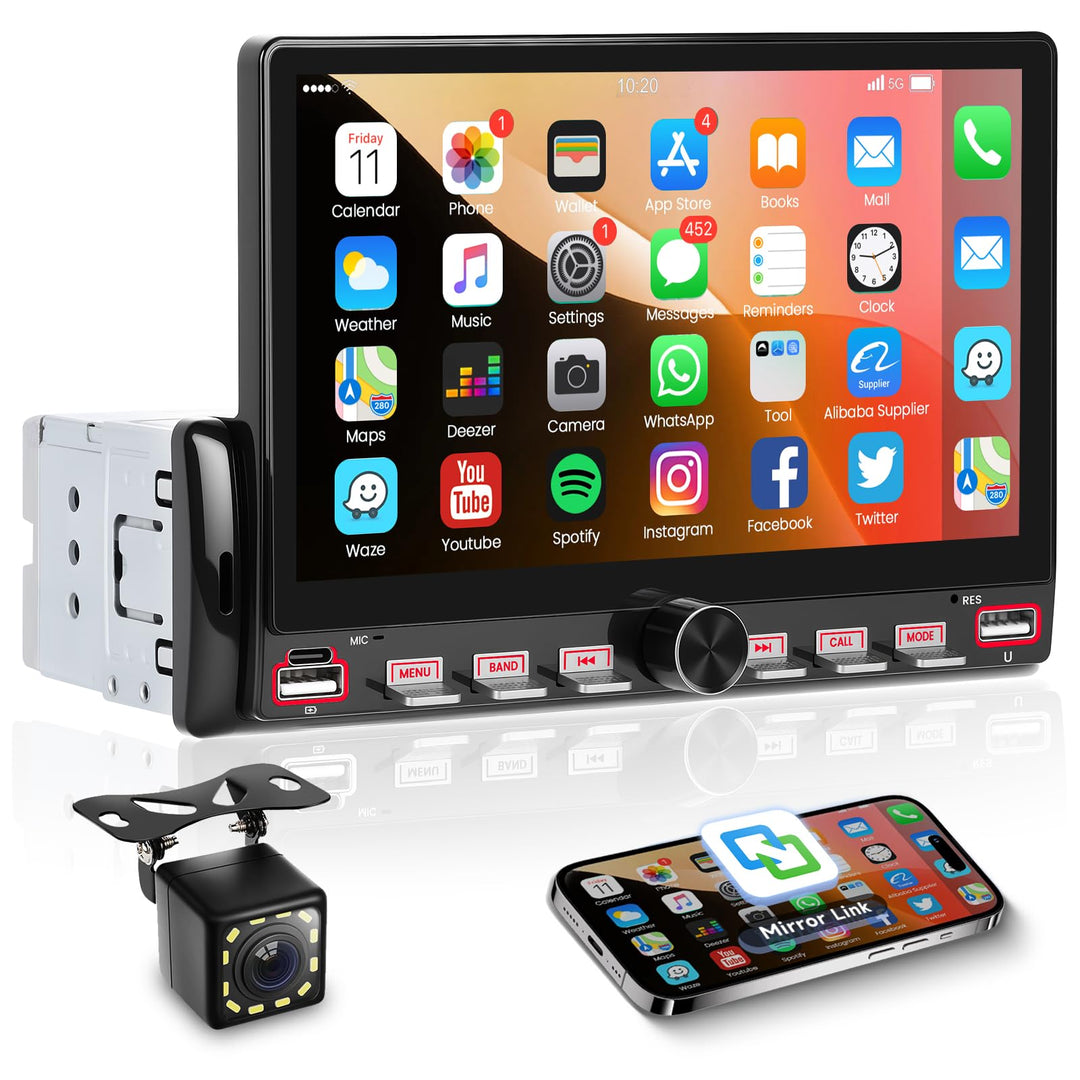 Hodozzy Autoradio 1 Din mit Bluetooth Bildschirm, 7 Zoll Touchscreen 1 Din MP5 Player mit Airplay, F