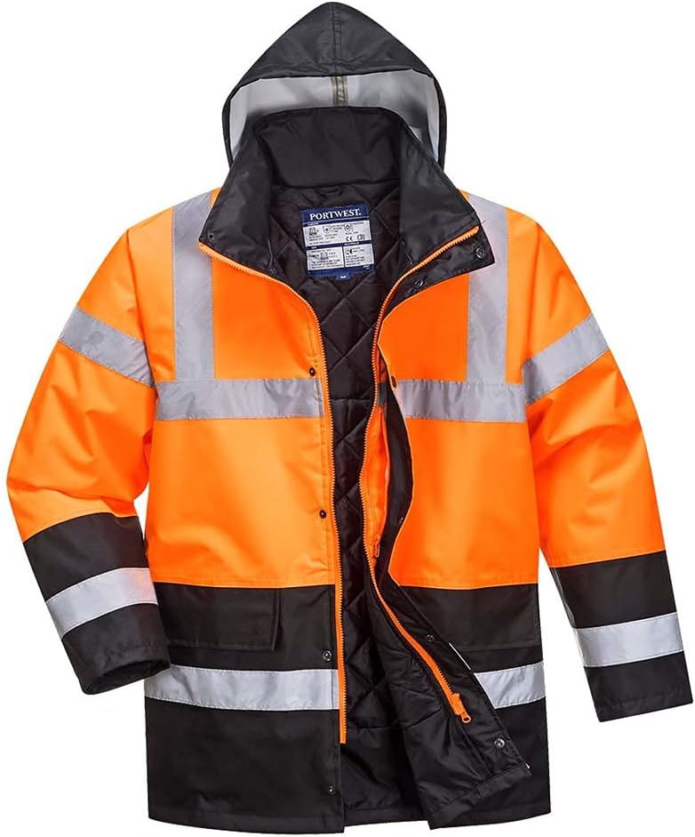 Portwest Zweifarbige Warnschutz-Verkehrs-Jacke, Grösse: M, Farbe: Orange/Schwarz, S467OBRM M ORBK, M