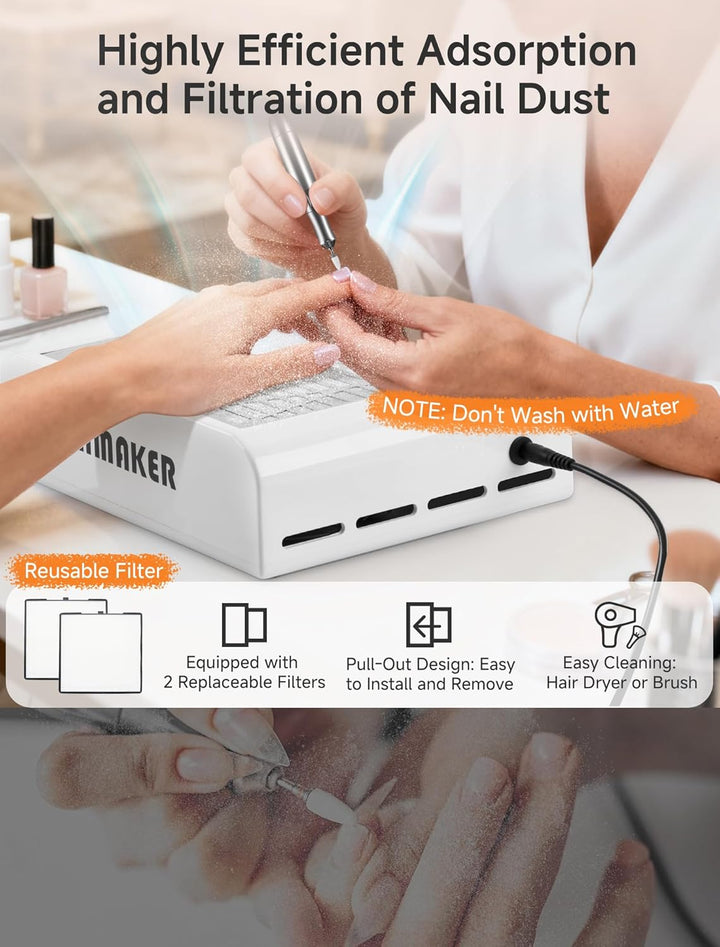 Staubabsaugung für Nägel, 60W Nagelstaubsauger mit 2 Wiederverwendbaren Filters, Professionell Nagel