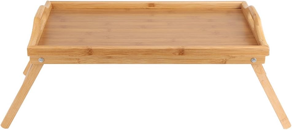 Dioche Betttablett aus Bambusholz, mit Griffen und abschliessbaren Beinen, erhöhter Rand, Frühstücks