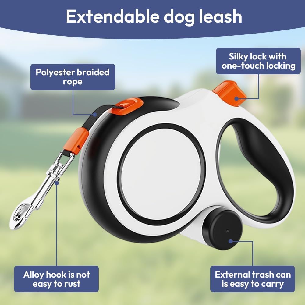 Hundeleine 8m, Einziehbare Hundeleine, Rollleine für Hunde, Rollleine mit Kotbeutelhalter, mit Bissf